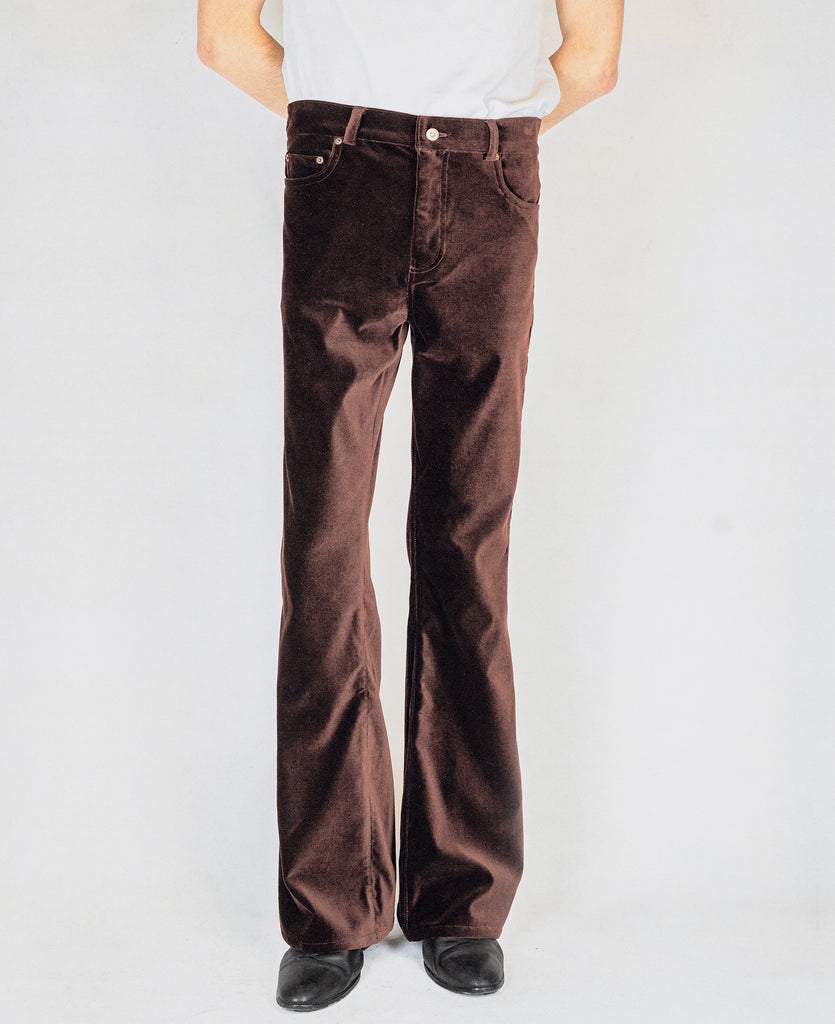 Good Morning Keith Burgundy Velvet Flare denim packshot