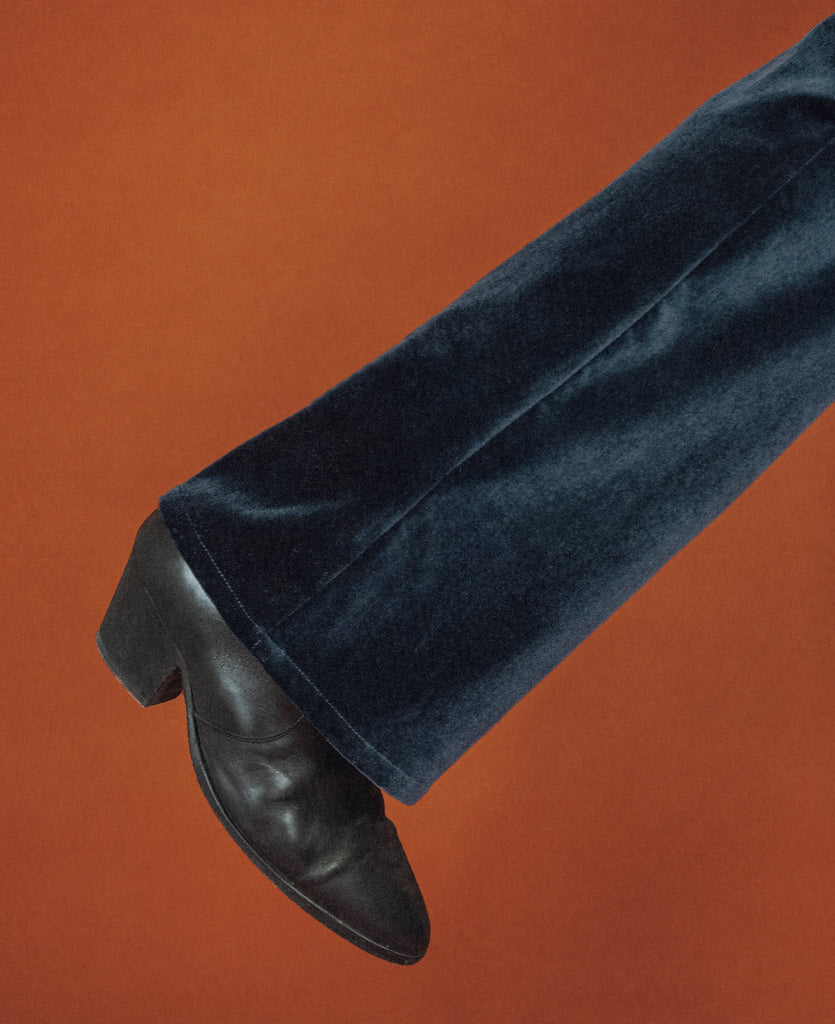 Good Morning Keith Midnight Blue Velvet Flare denim packshot