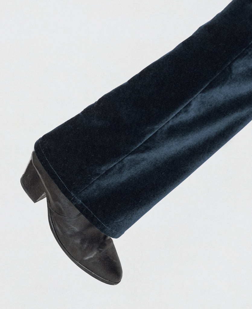 Good Morning Keith Midnight Blue Velvet Flare denim packshot