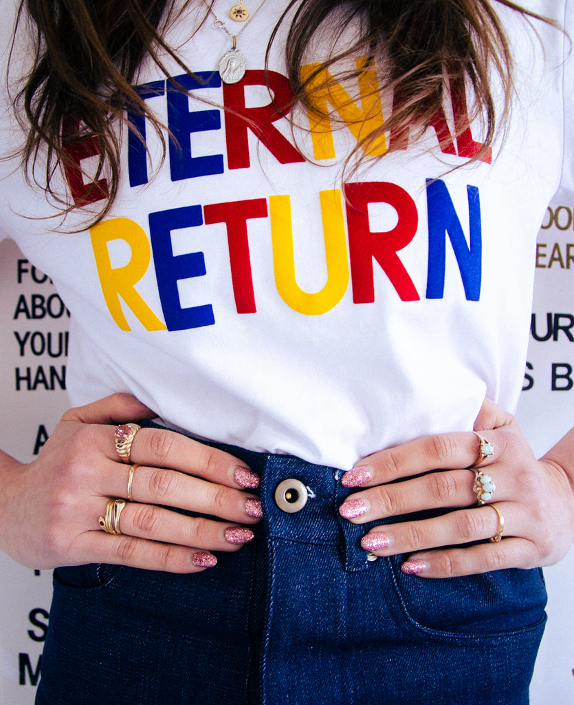 Good Morning Keith Tess Parks Collection Eternal return ringer t-shirt