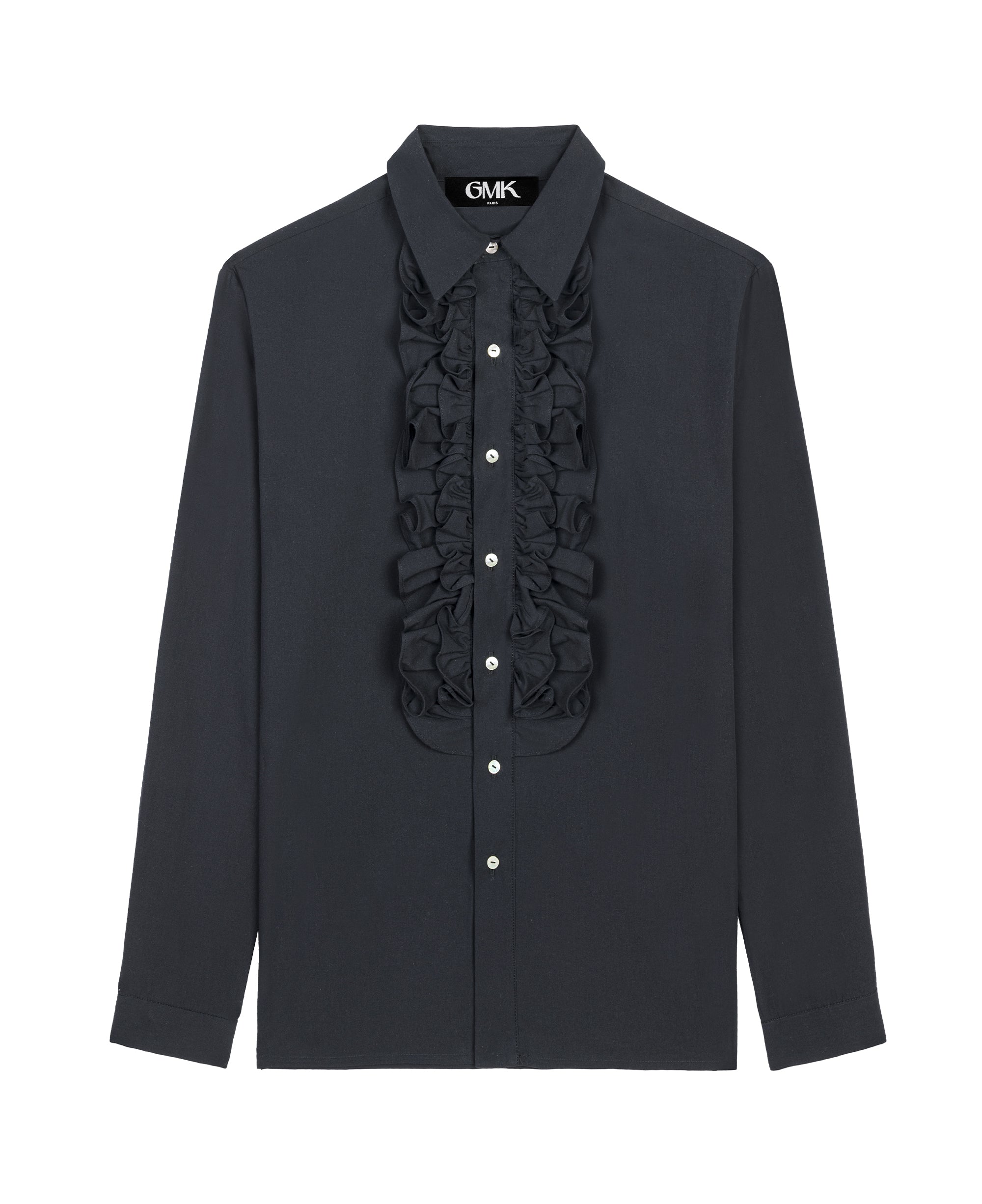 JABOT COLLAR BLACK SHIRT