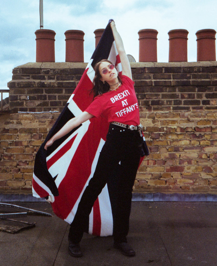 Good Morning Keith Brexit At Tiffany's red t-shirt collaboration Tess Parks