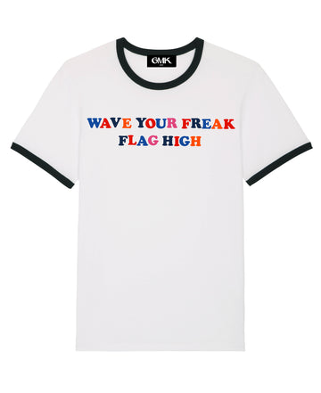 Good Morning keith Wave Your Freak Flag High White Ringer T-shirt Packshot